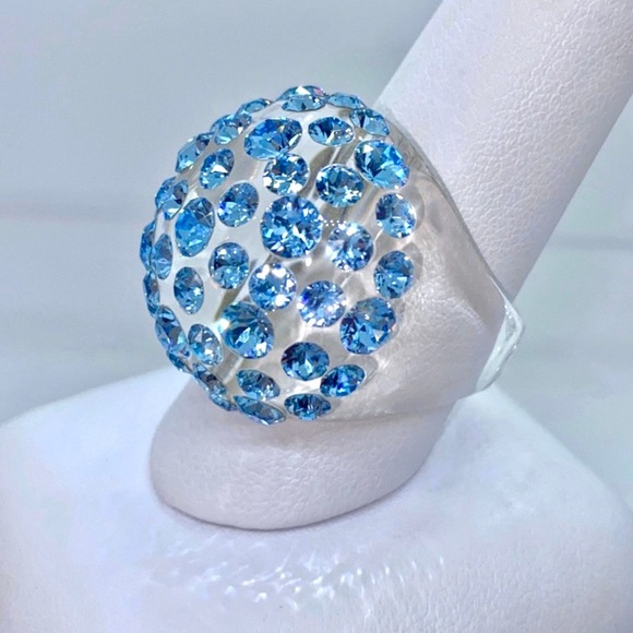 Acrylic Crystal Blue Ring Embellished with blue Crystal stones, Statement Ring - Picture 6 of 13
